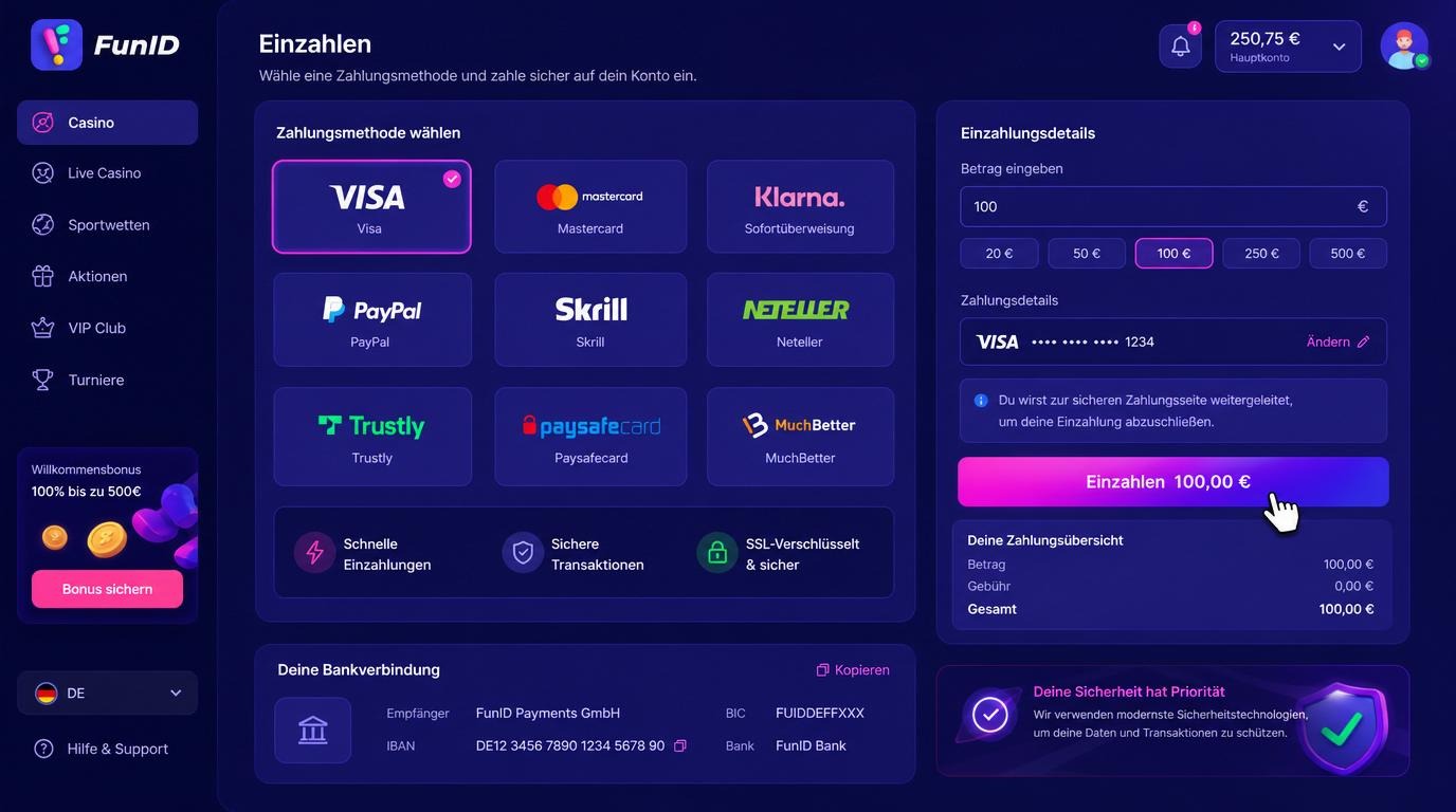 Zahlungsmethodenübersicht mit Visa, Mastercard &amp, Sofortüberweisung